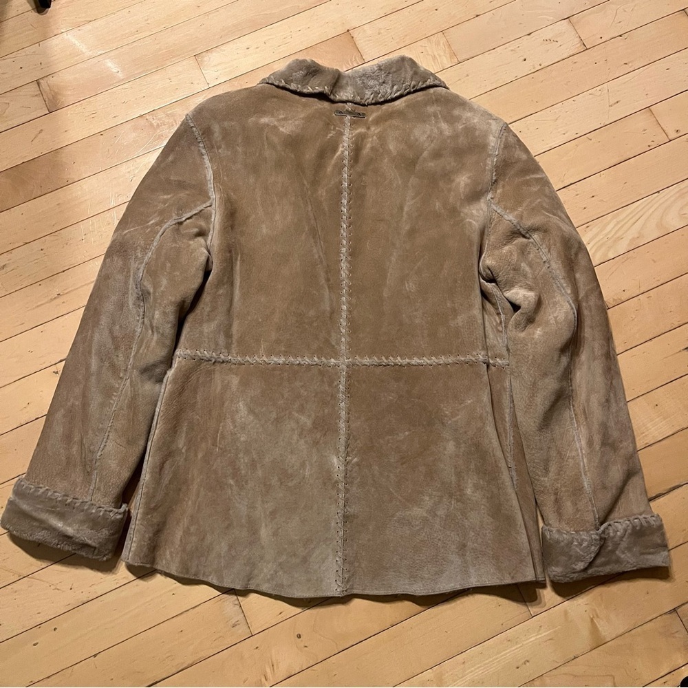 Vintage Guess Jacket Womens Small Tan Genuine Leather Faux Fur Lined Suede Y2K - Picture 8 of 10